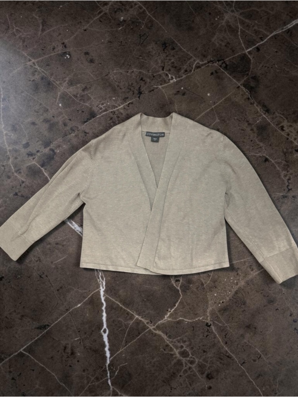 Covington Women's Light Cream Cropped Open-Front Cardigan